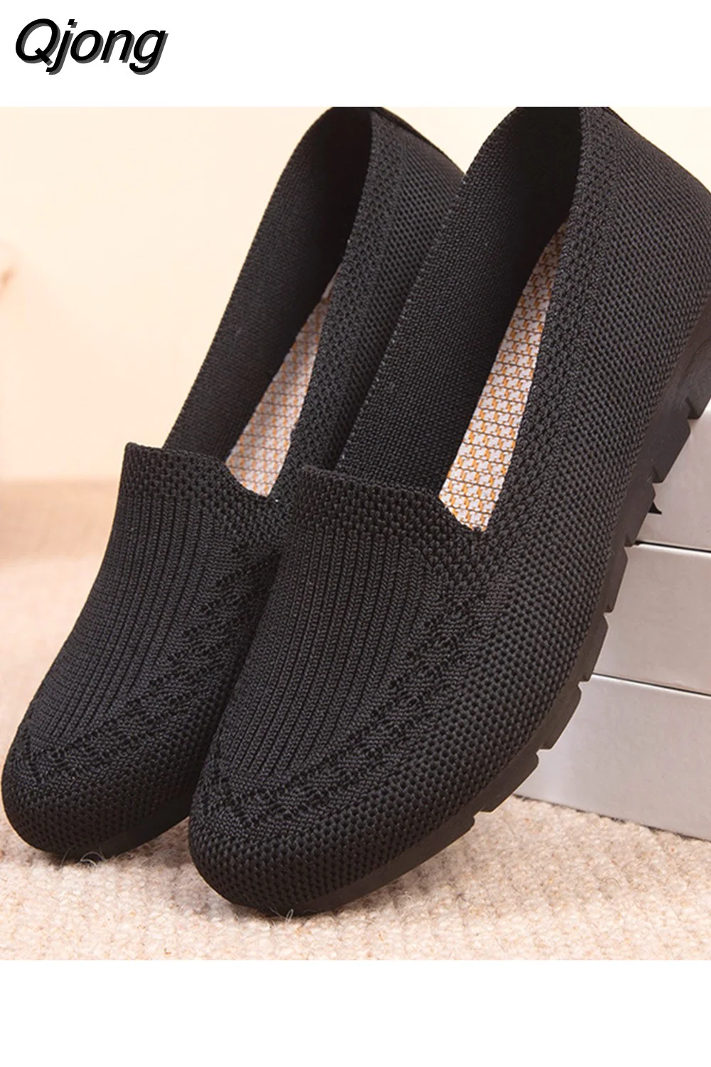 Qjong Shoes Women's Summer Mesh Breathable Flat Shoes Ladies Comfort Light Sneaker Socks Women Slip on Loafers Zapatillas Muje