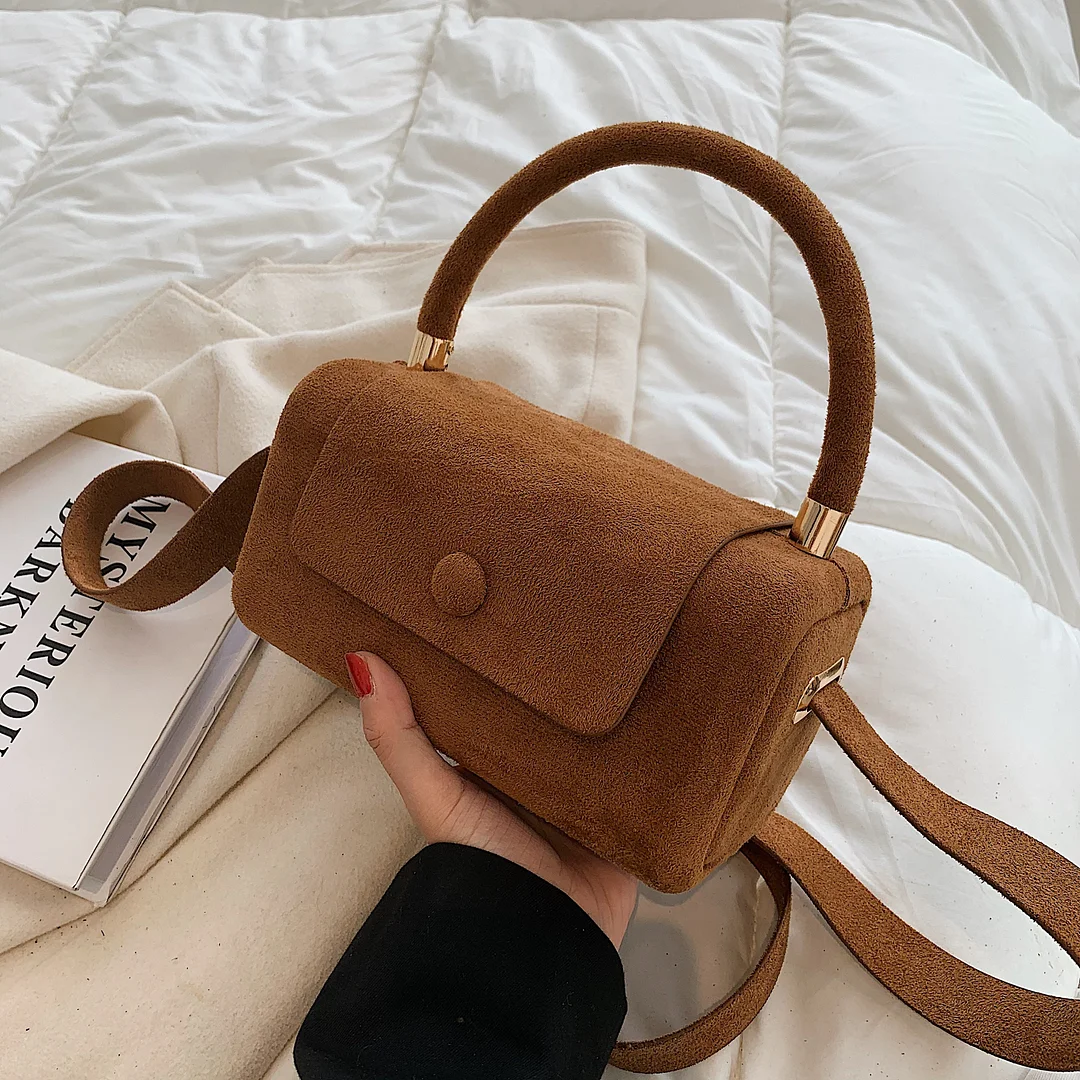 էѧӧܧ Small Vintage Faux suede Underarm Baguette Shoulder Crossbody Bags For Women 2021 Winter Simple Handbags and Purses