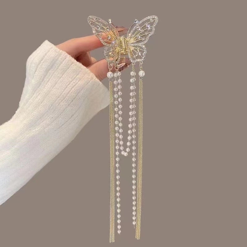Metal Butterfly Hairpin Women’s High-grade Temperament Half-tie Hair Tassel Pendant Hair Accessories New Back Head Clip