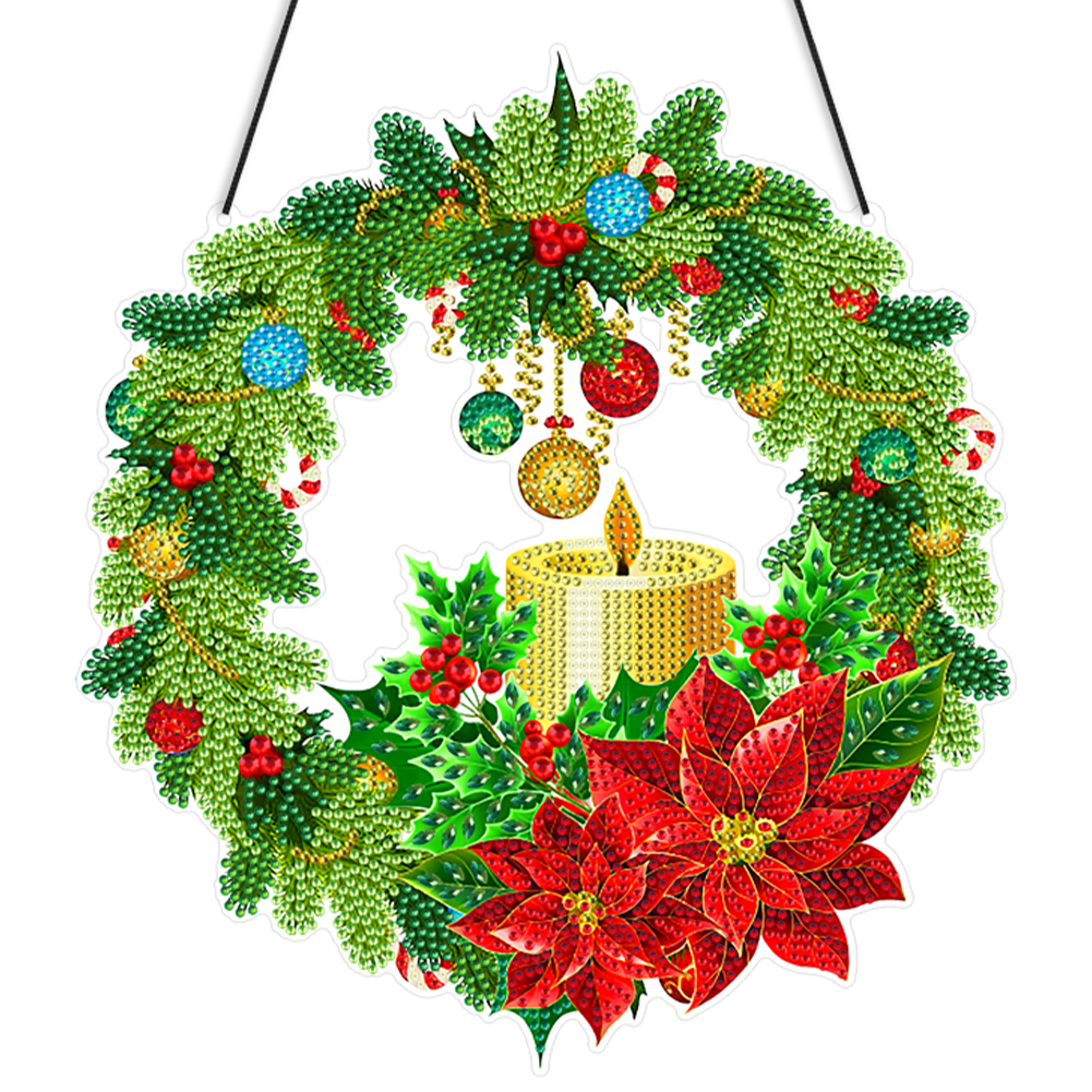 Xmas Decor Special Shaped Diamond Painting Wall Decor Wreath (Christmas Candle)