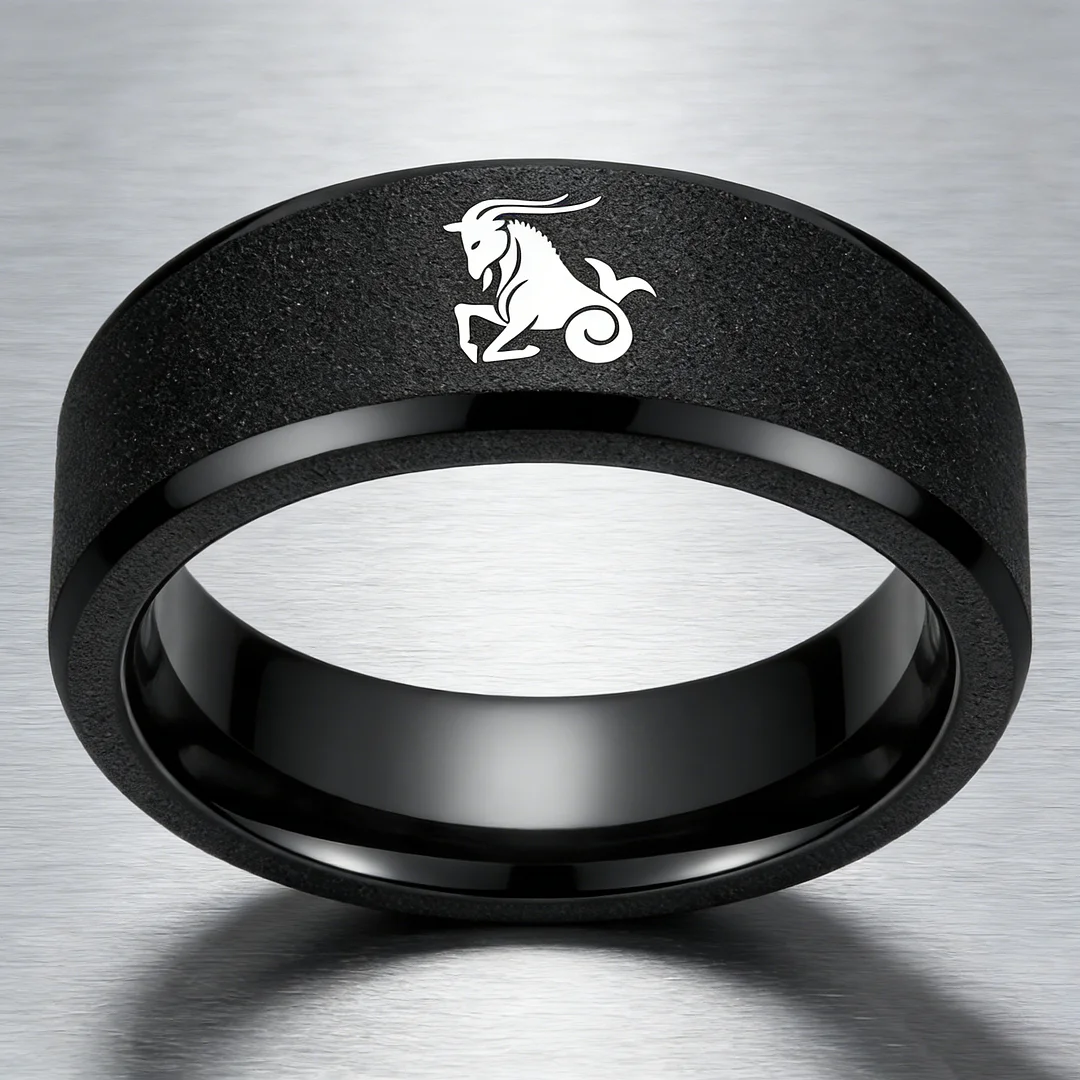 Men Women Black Capricorn Tungsten Carbide Rings Couple Wedding Band Flat Comfort Fit 4MM 6MM 8MM