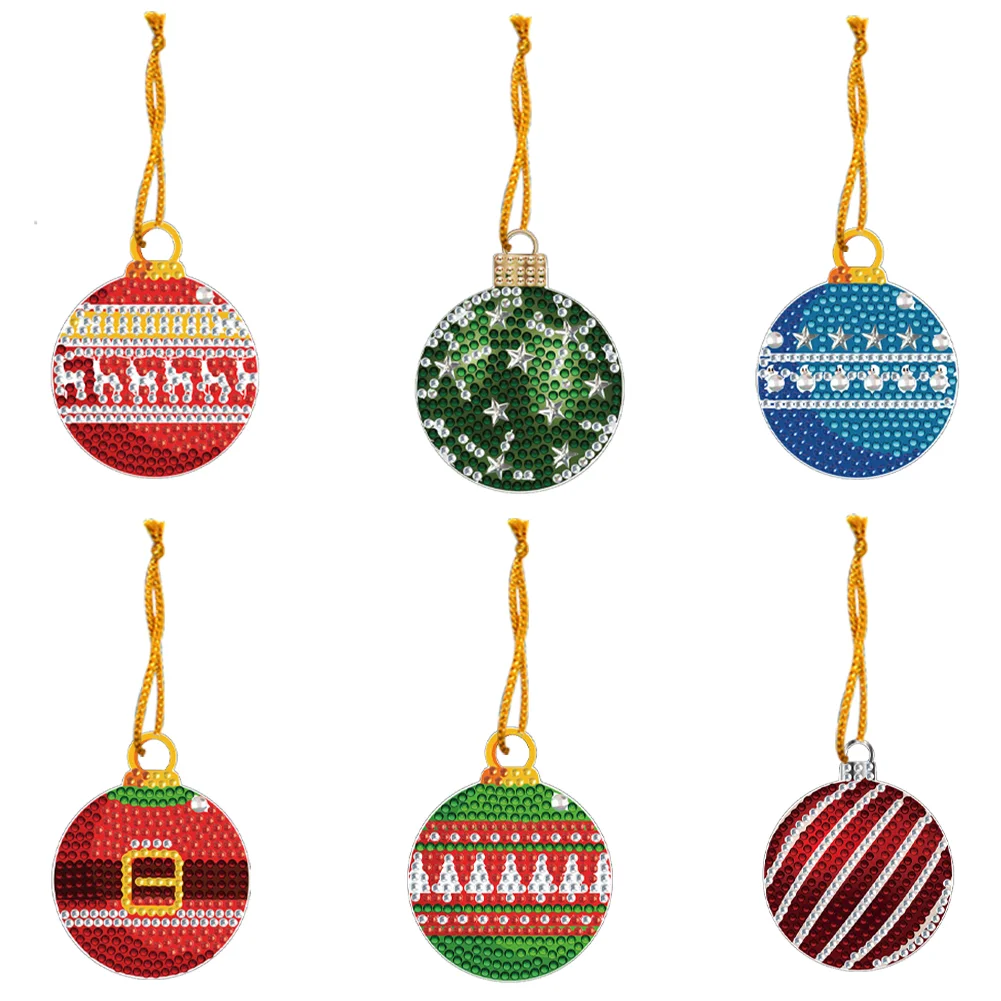 6Pcs Xmas Theme 2D Flat DIY Diamond Christmas Tree Pendant Wall Door Decoration