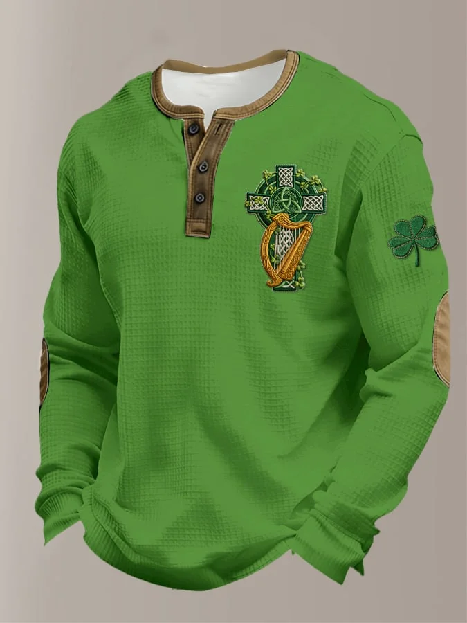 Men's casual Saint Patrick's Day clover Henley shirt 