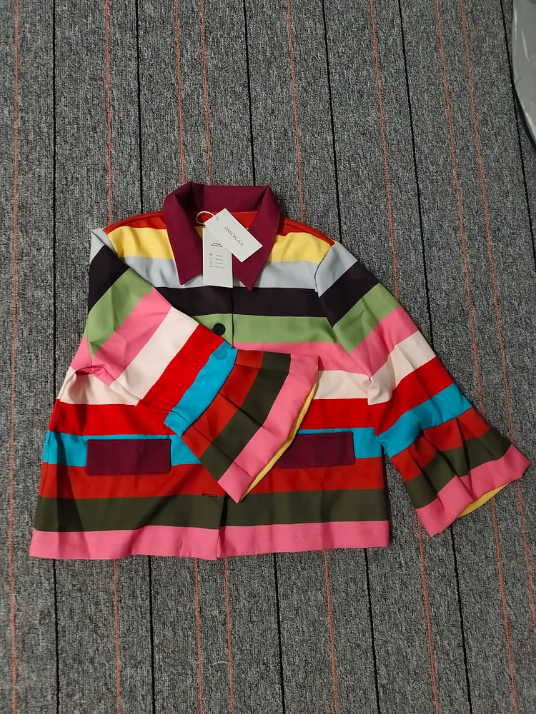 OSHOPLIVE Flared Sleeves Multi-Colored Striped Lapel Jackets Outerwear