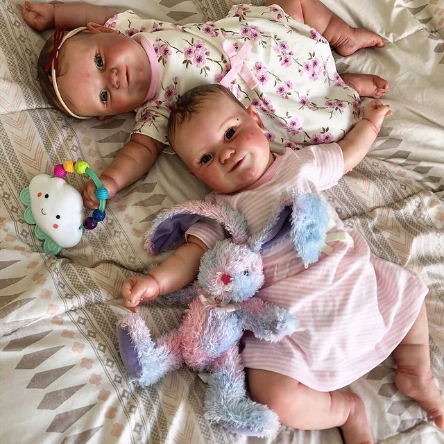 [Newly Reborns]20" Lifelike Handmade Huggable Silicone Smile Reborn Twin Sisters Dolls Nicole and Katie