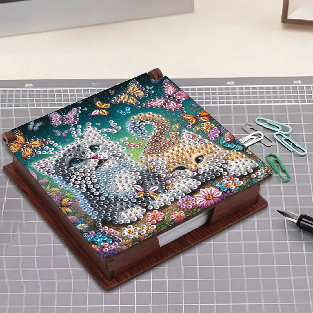 Kitty Wooden DIY 5D Diamond Painting Note Box 640 Notepads Office Home
