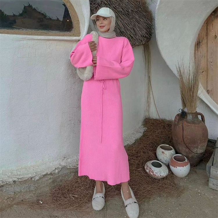 Ootddress Knitwear Lace-Up Casual Dress Sweater For Women Ribbed Fashion Bandage Elegant Knit Autumn Dress Ladies Bandage Dress New