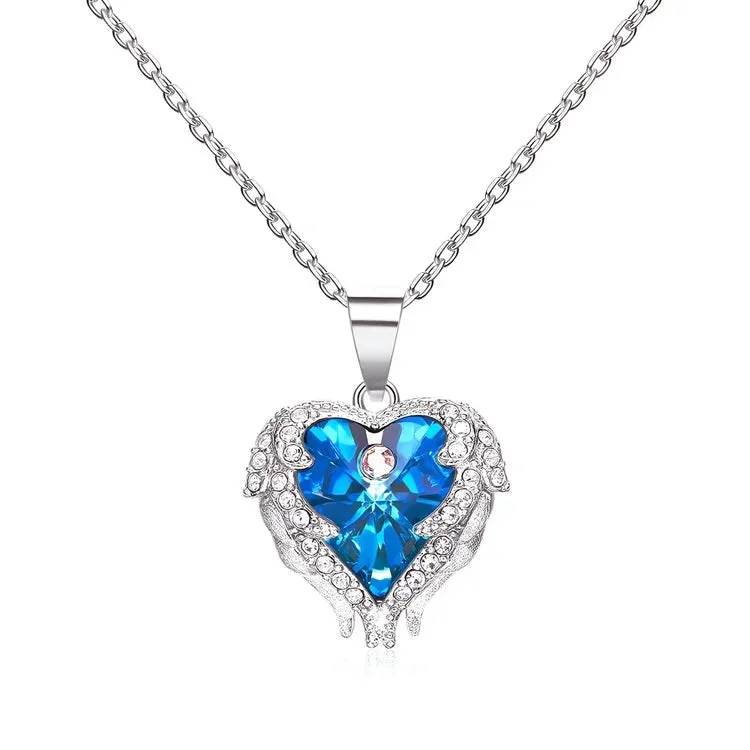 For Granddaughter - S925 Wherever Your Journey in Life May Take You This Guardian Angel Will Always Keep You Safe Wings Heart Necklace