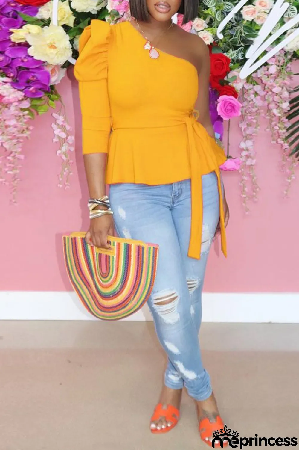 Yellow Fashion Casual Solid Backless Oblique Collar Tops