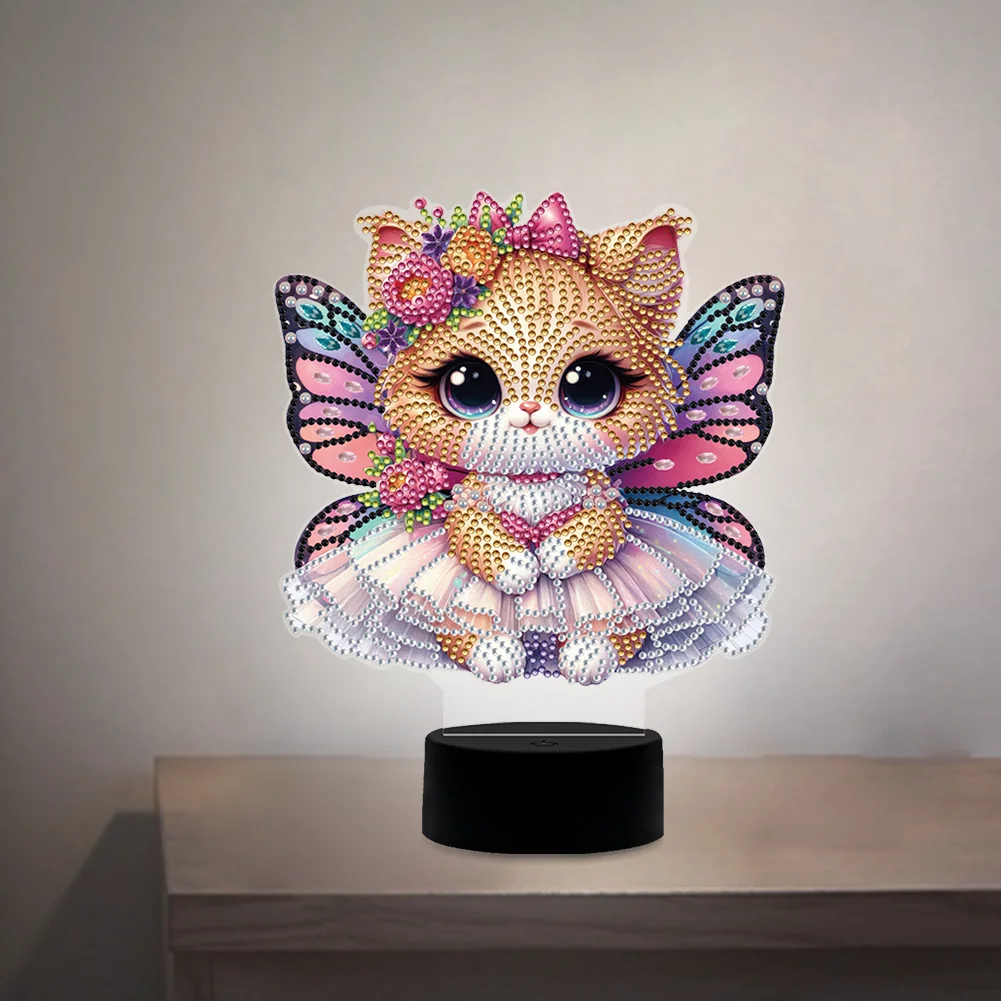 DIY Butterfly Cat Diamond Painting Night Light Diamond Art Lamp Home Decoration