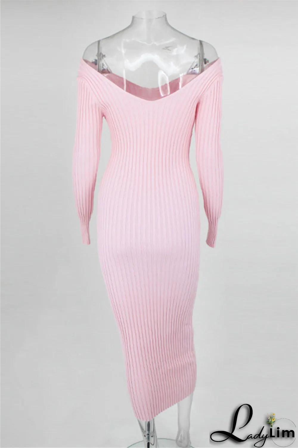 Black Fashion Casual Solid Basic V Neck Long Sleeve Dresses