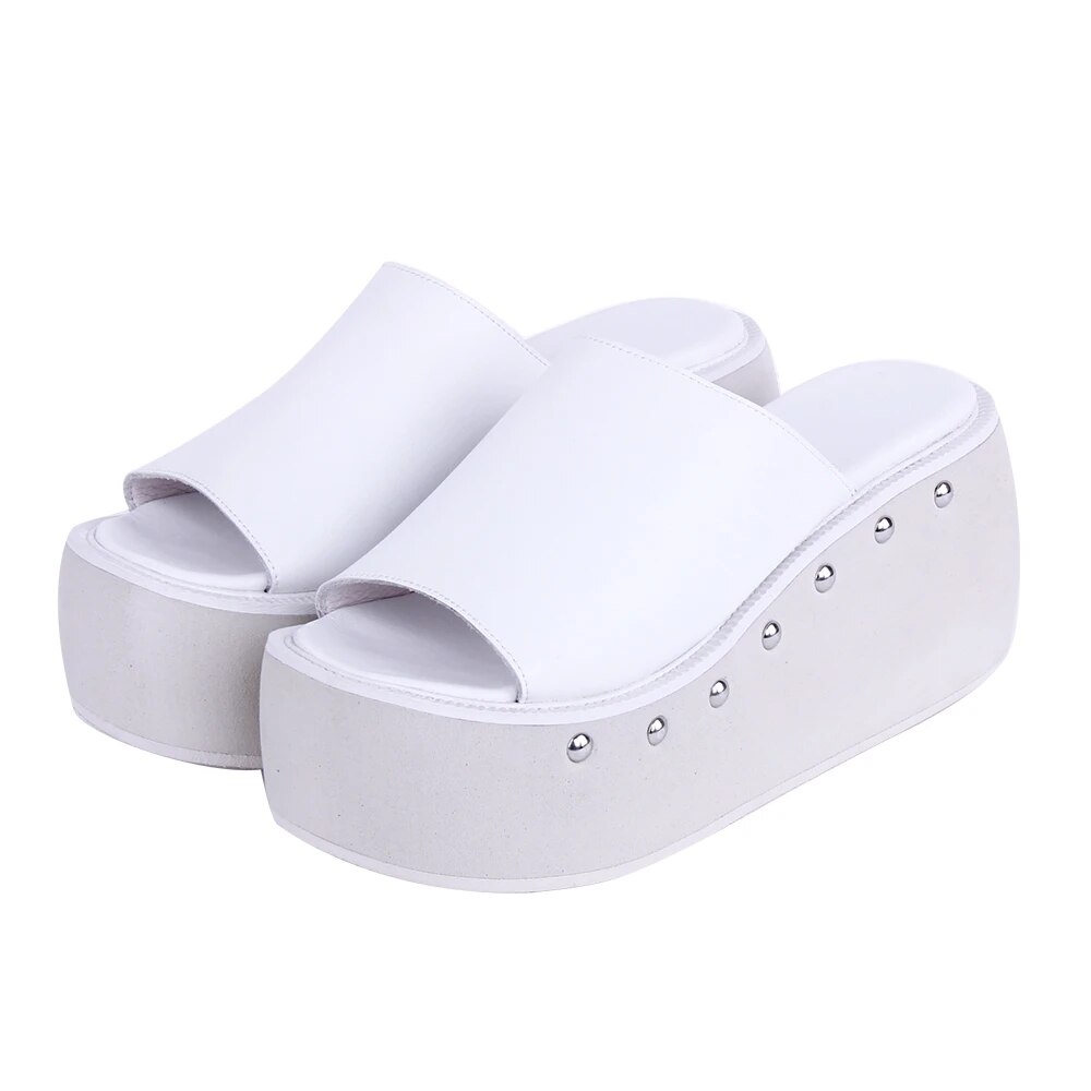 TAAFO Woman Sandals Genuine Leather Shoes Lady High Heels Pumps Platform Girl Dress Party Sandals 8cm