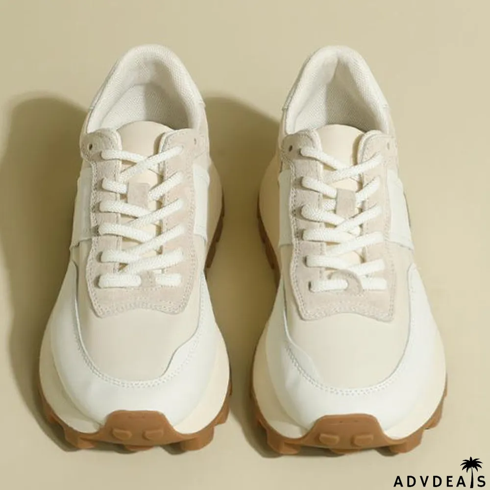 Women's Casual Colorblock Round Toe Flat Heel Sneakers