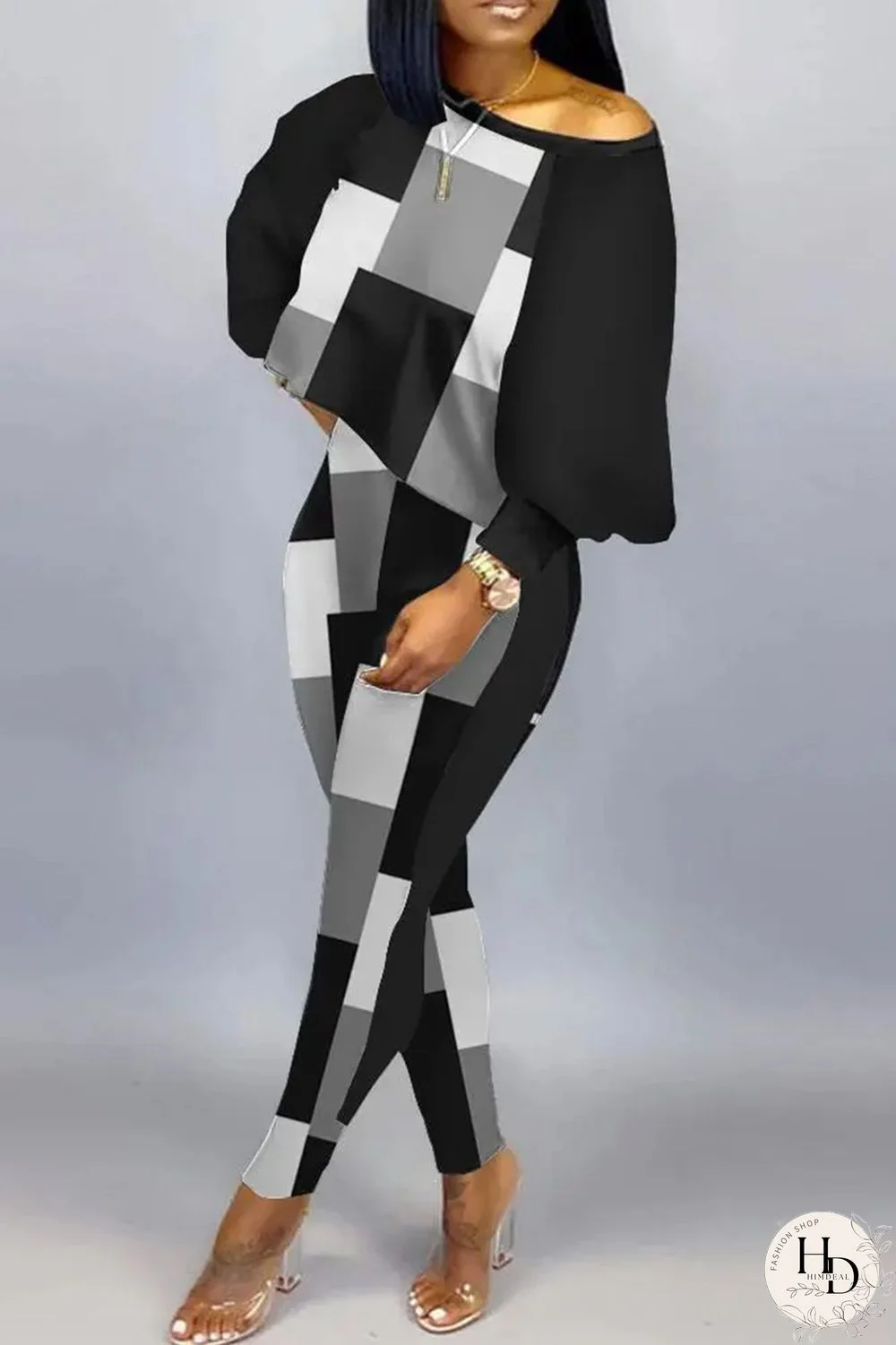 Burgundy Sexy Casual Print Patchwork Contrast O Neck Long Sleeve Two Pieces