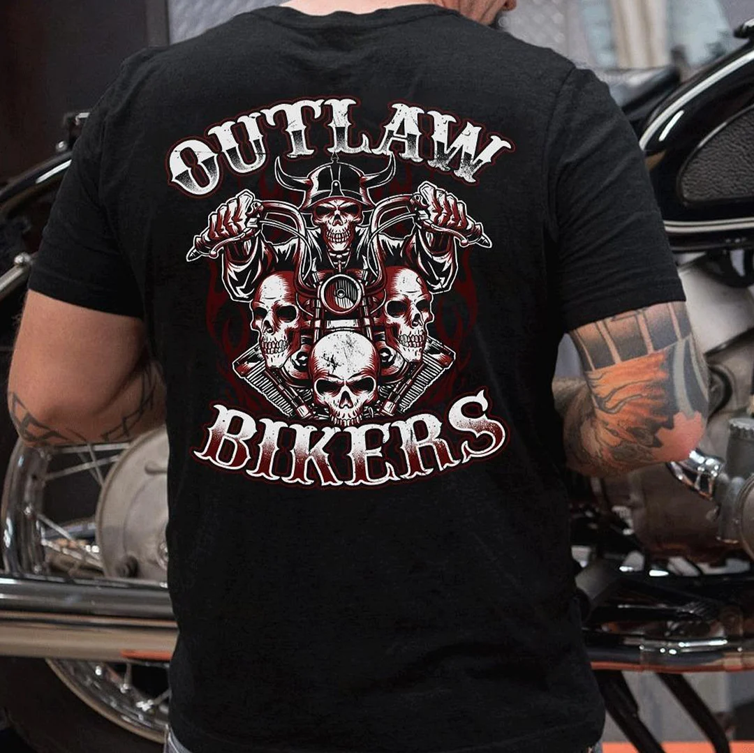 OUTLAW BIKERS Skeleton Motorcyclist Print Men's T-shirt
