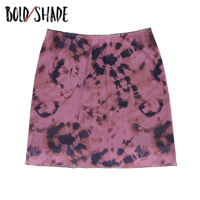 Bold Shade Indie Clothes 2000s Aesthetic Mini Skirts Tie Dye High Waist Mesh E-girl Style Skirt Women Streetwear Sexy Skinny Hot