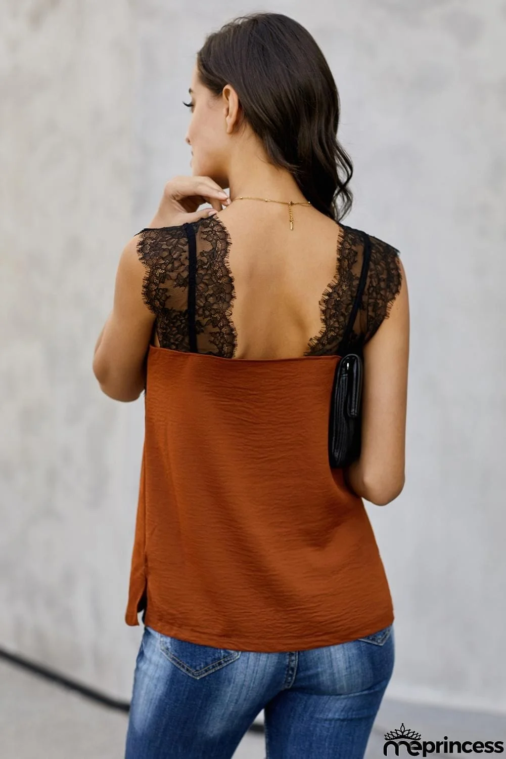 Orange Sleeveless One More Night Lace Cami Tank