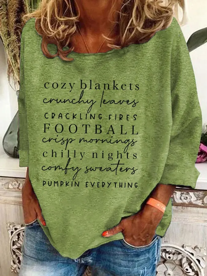 Women's Cozy Blankets Crunchy Leaves Crackling Fires Football Print Casual Top 
