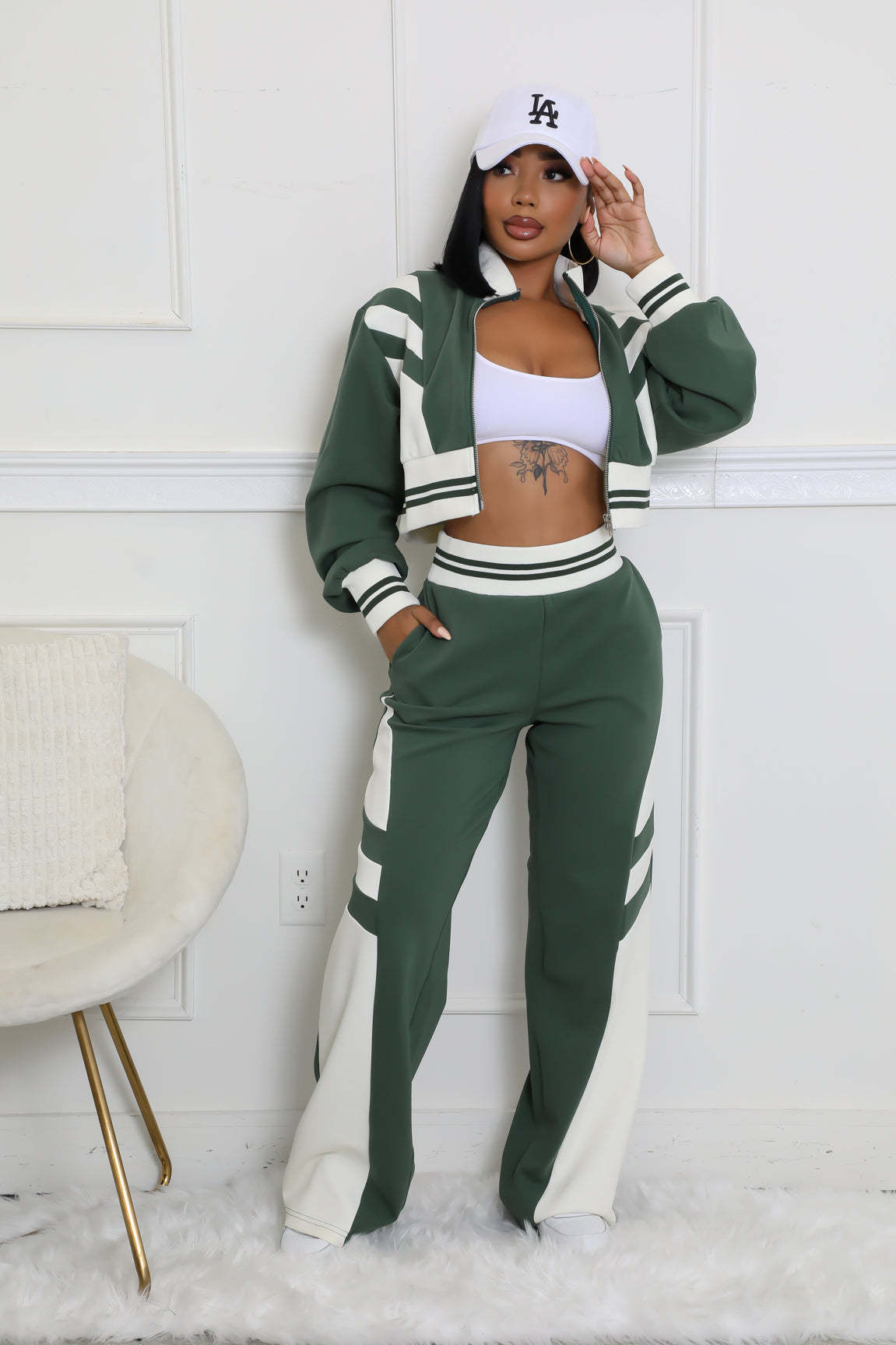 Women's Color Block Striped Tracksuit Set