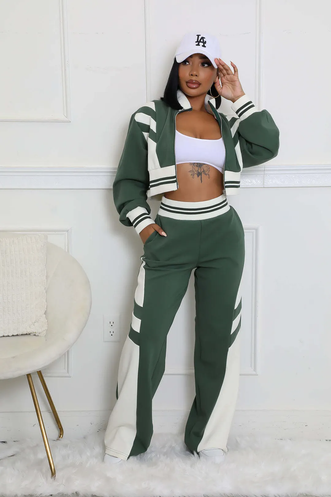 Women's Color Block Striped Tracksuit Set