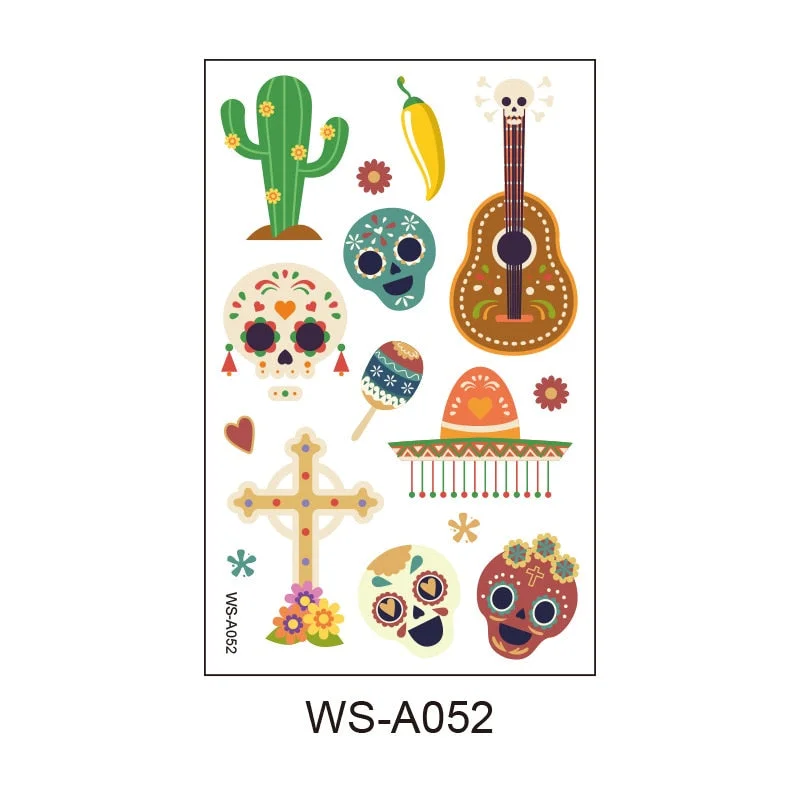 Day of the Dead Tattoo Sticker Skull Day Day of the Dead Children's Masquerade Horror Party Tattoo Sticker