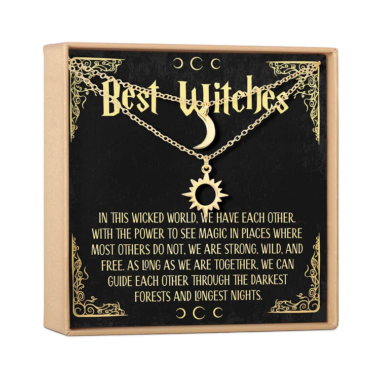 Best Witches Necklace Set: Gift for Coven Sisters Sun and Moon Necklace Set (with a card)