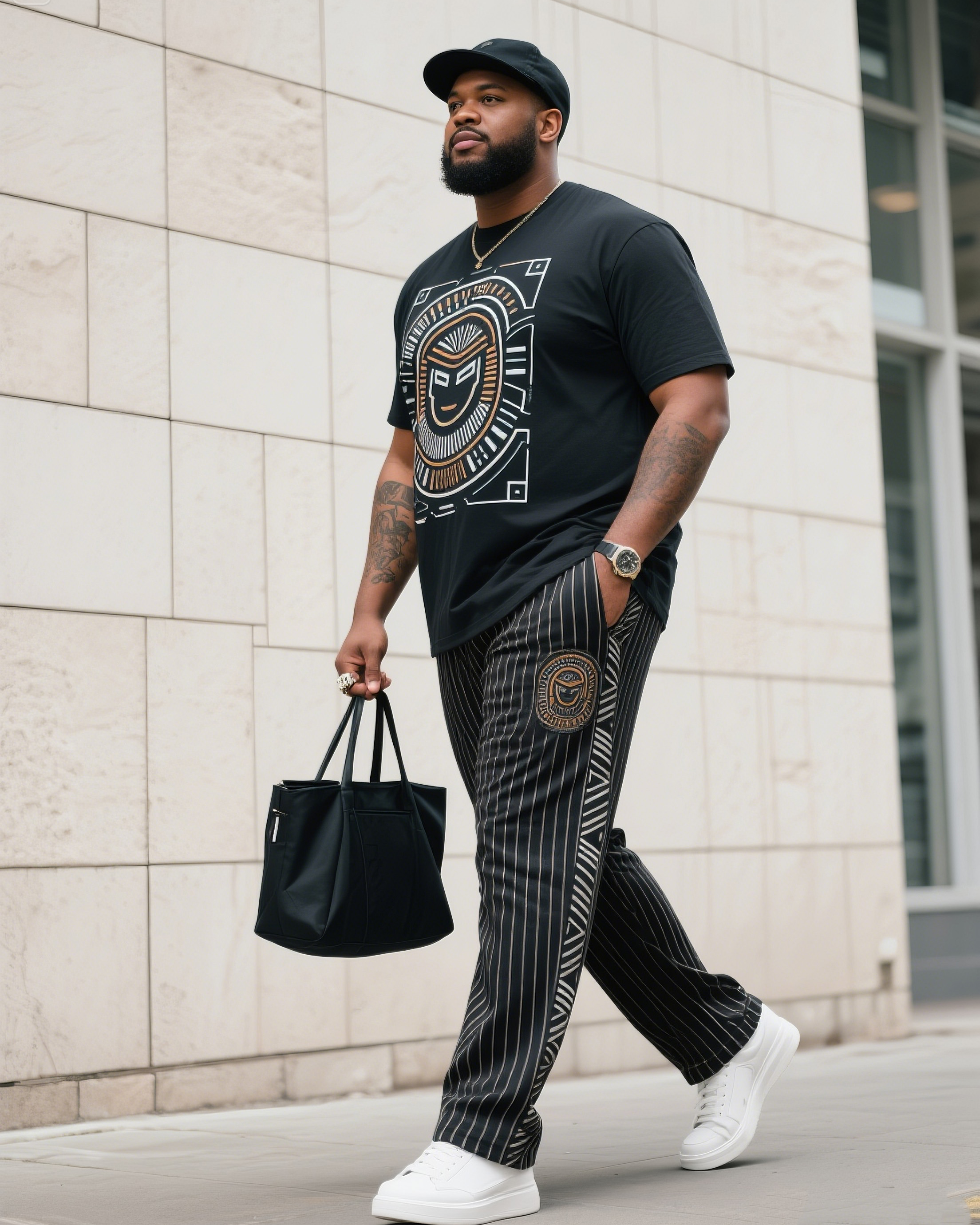 Big Boy Street Fashion Retro African Style Printed Short Sleeve Trousers Suit