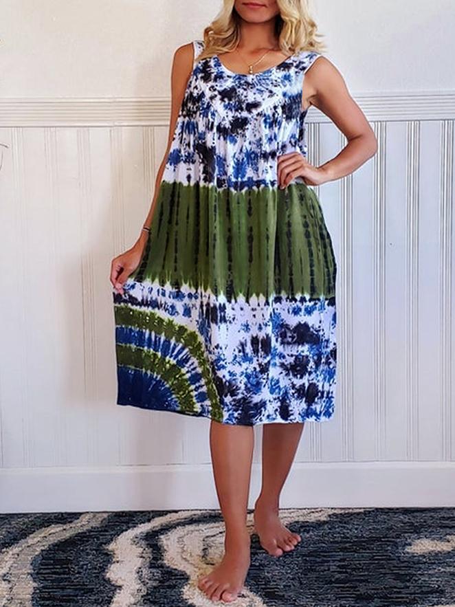 Women Half Sleeve V-neck Solid Color Dress