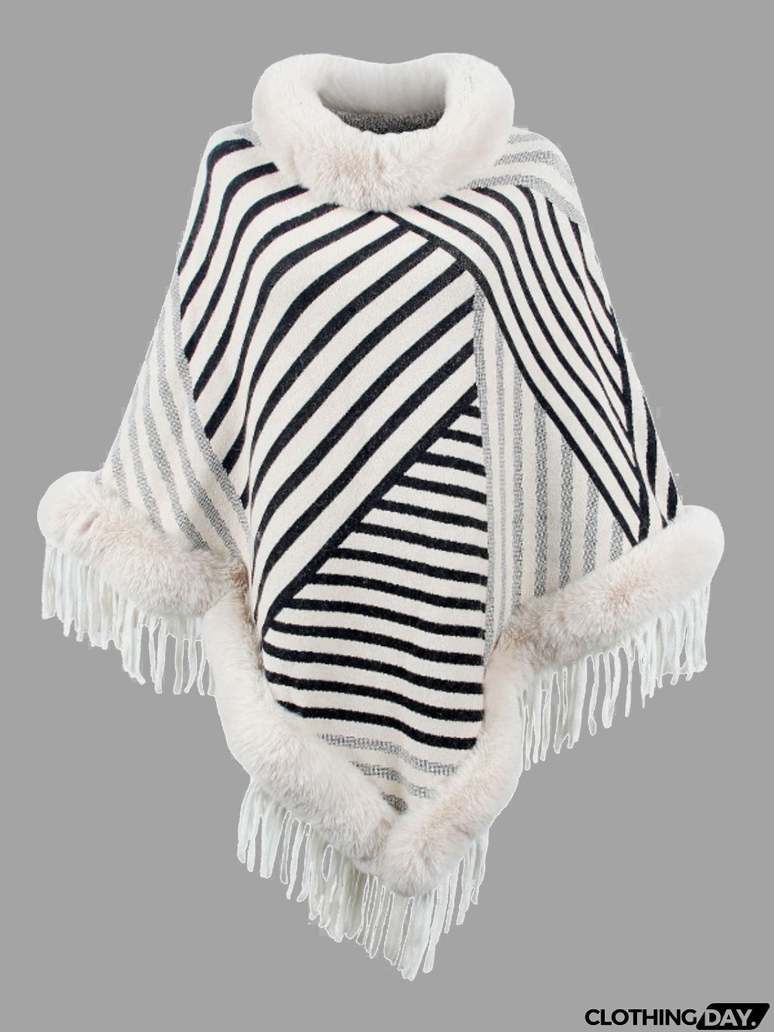 Striped Fringe Hem Poncho