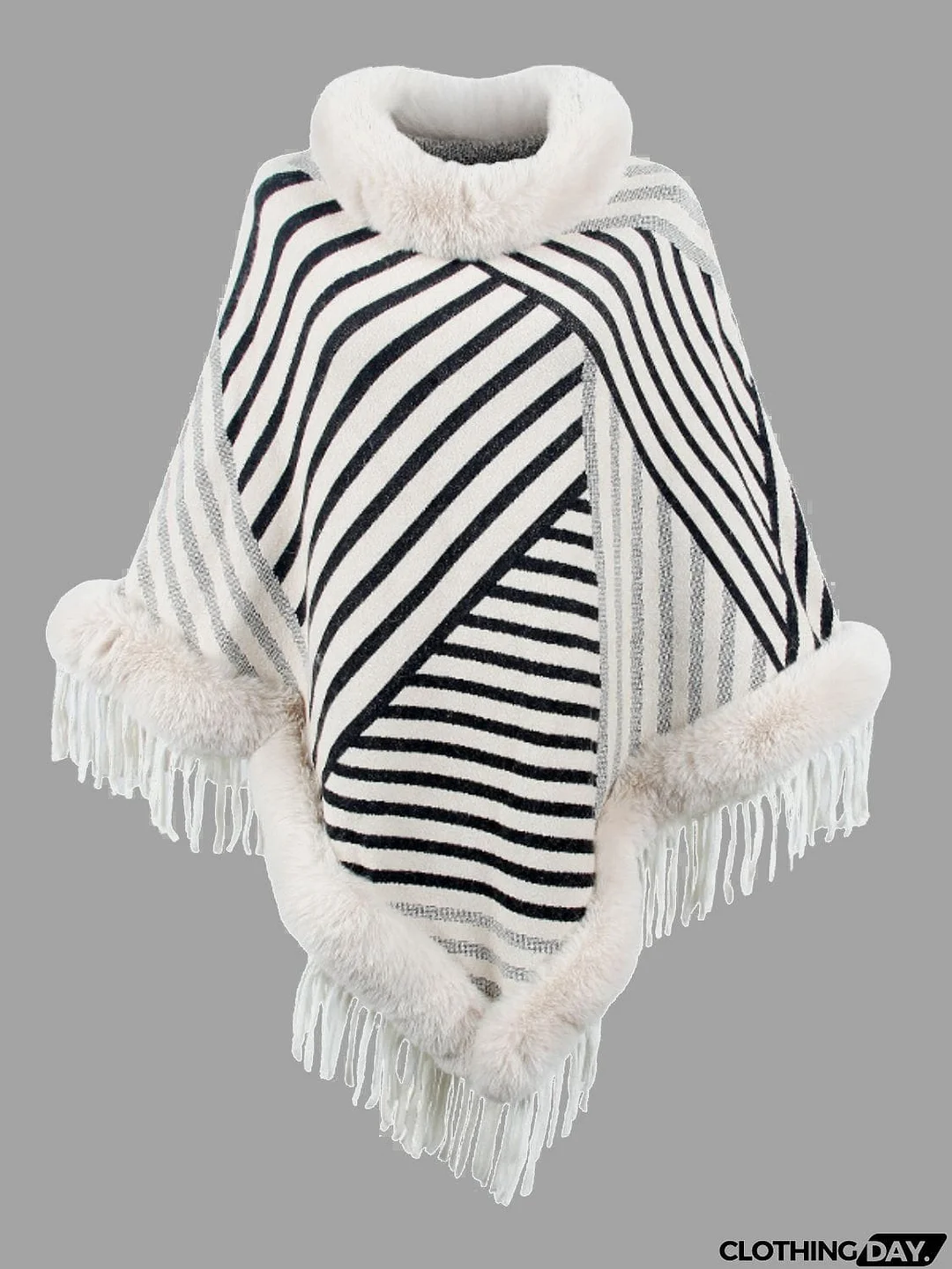 Striped Fringe Hem Poncho