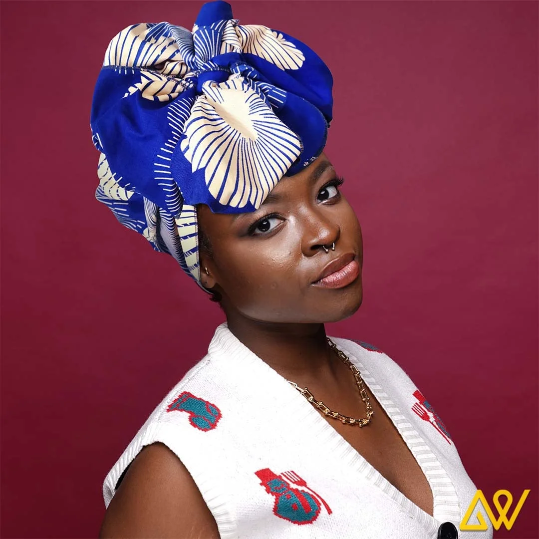 African Print Head Wrap With Satin-Lined(Blueprint) -AW1994