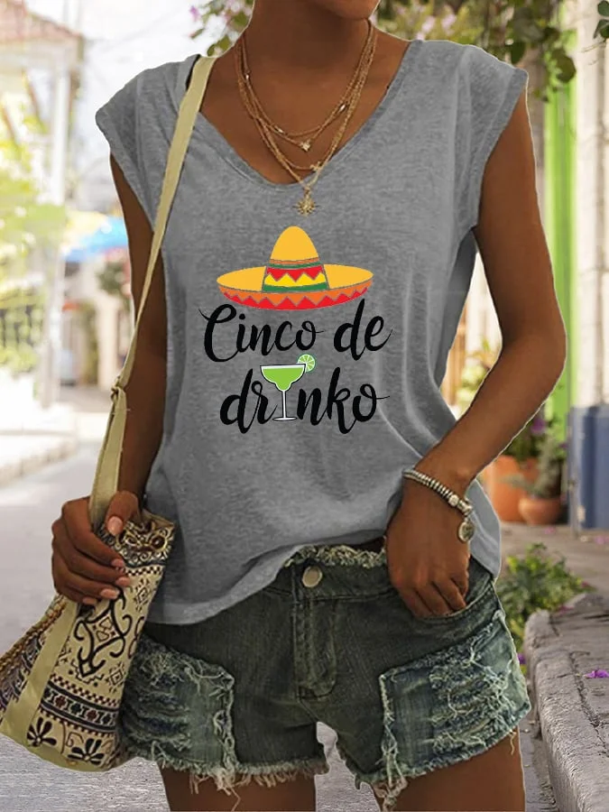 Women's Cinco de Mayo Print Sleeveless T-Shirt socialshop