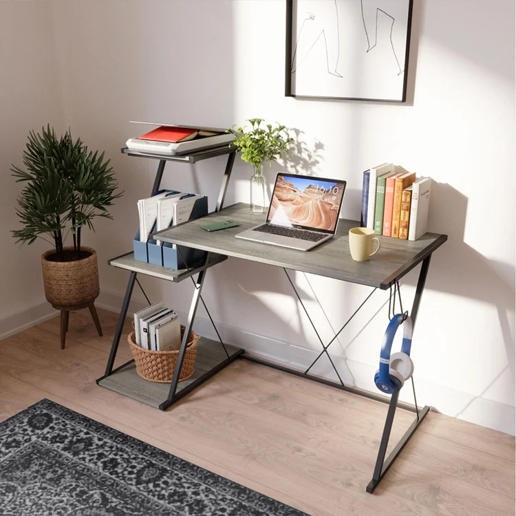 Bestier 51.5 inch Gaming Desk with 3-Tier Open Storage Shelf Come with Headset Hook