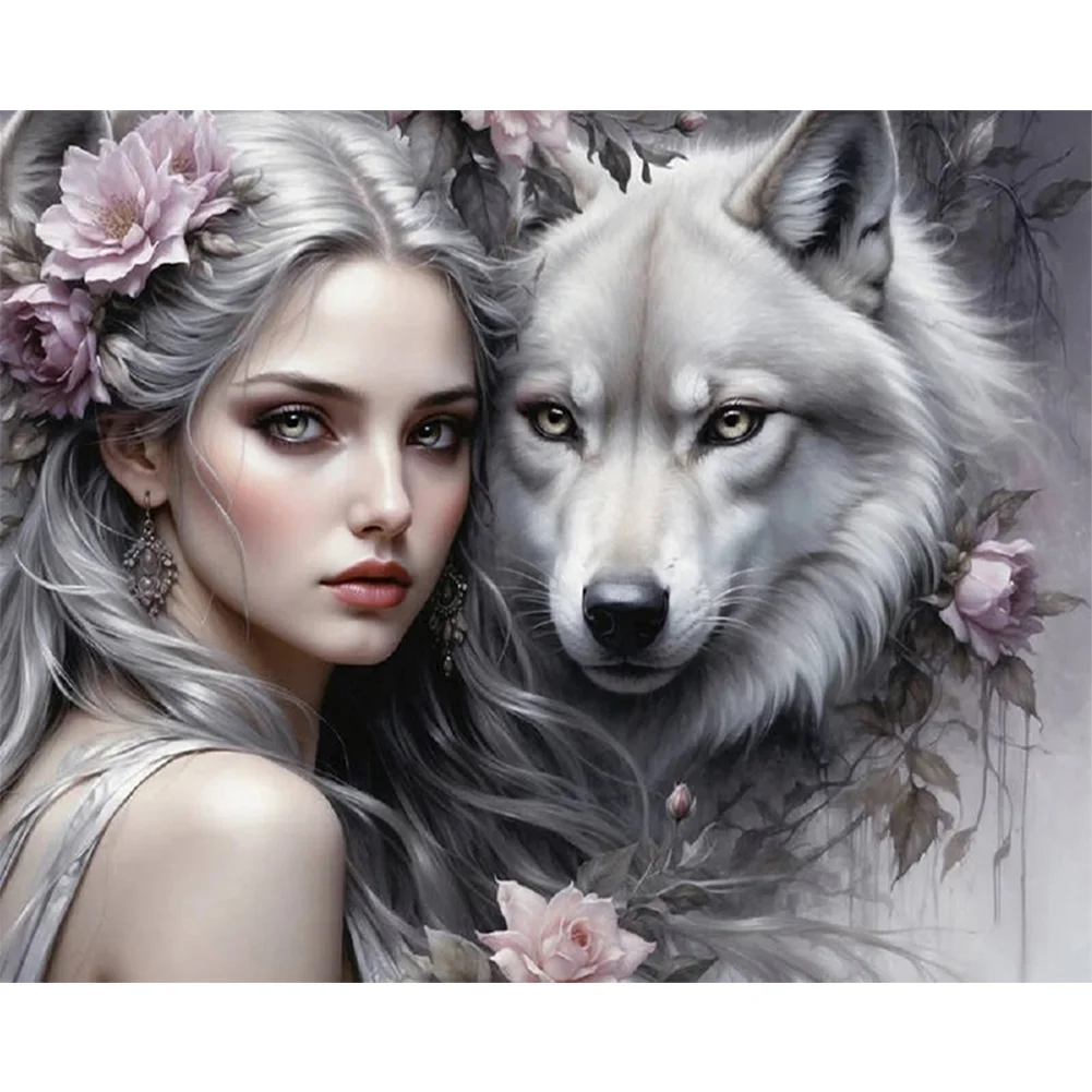 Diamond Painting - Full Round Drill - Girl Wolf(Canvas|50*40cm)