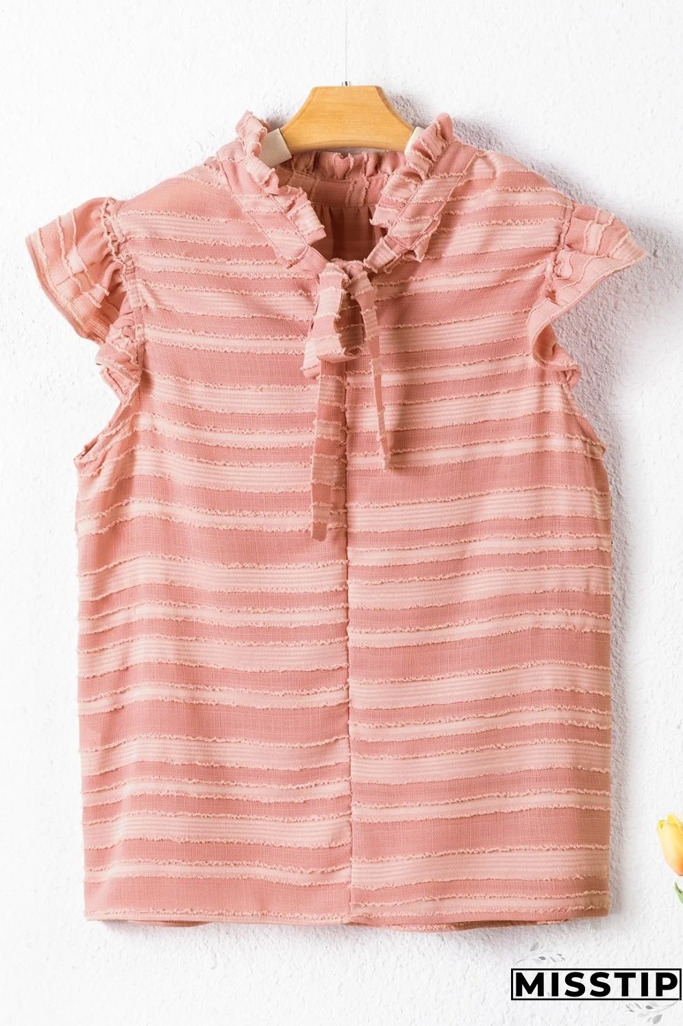 Striped Mock Neck Cap Sleeve Blouse