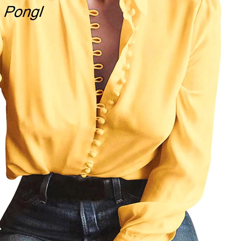 Pongl White Button Up Blouse Shirt Office Loose Long Sleeve Tunic Tops Turn Down Collar Casual Women Top Spring Cotton Mujer