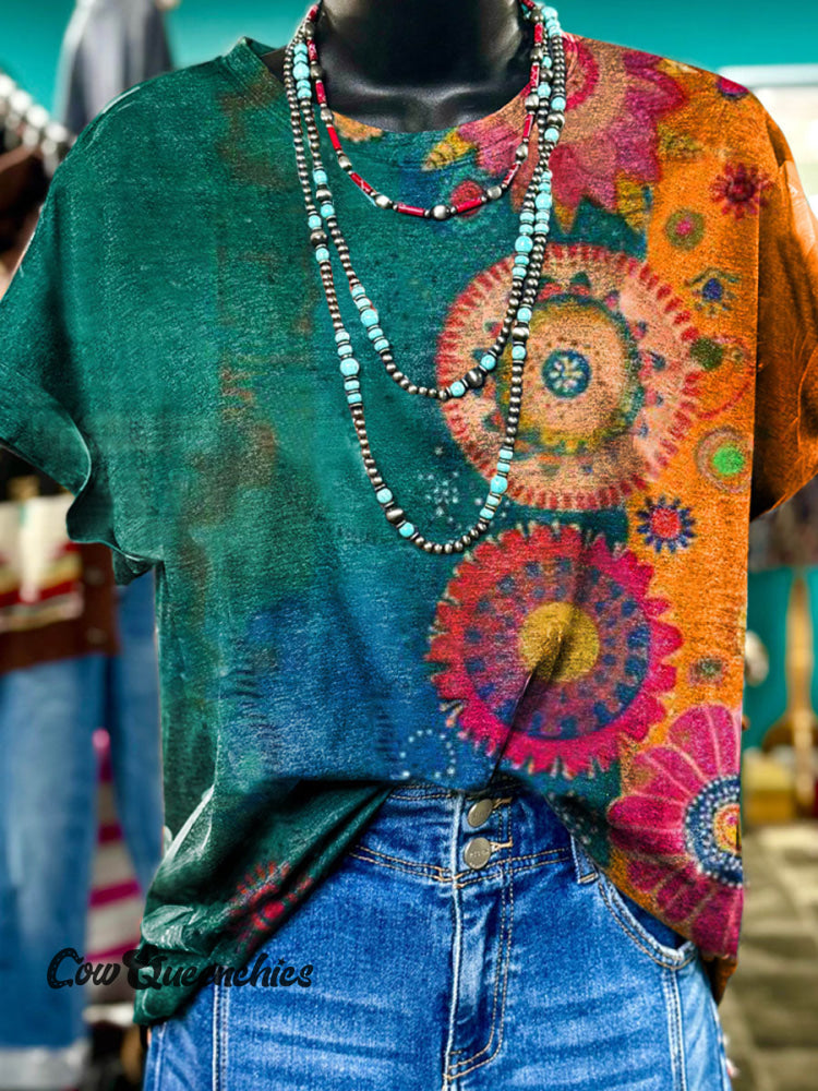 Women&rsquo;s Bohemian Contrast Print Casual T-Shirt Multicolor / S