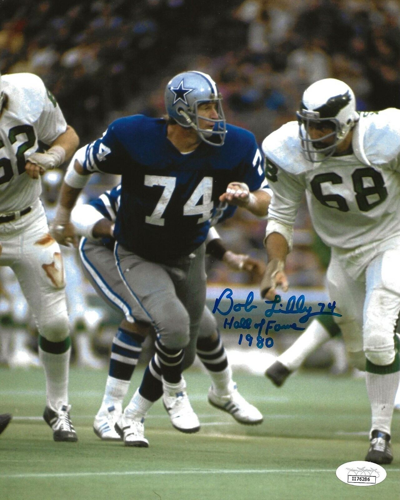 Bob Lilly signed Dallas Cowboys 8x10 Photo Poster painting autographed W/ HOF Inscription 3 JSA