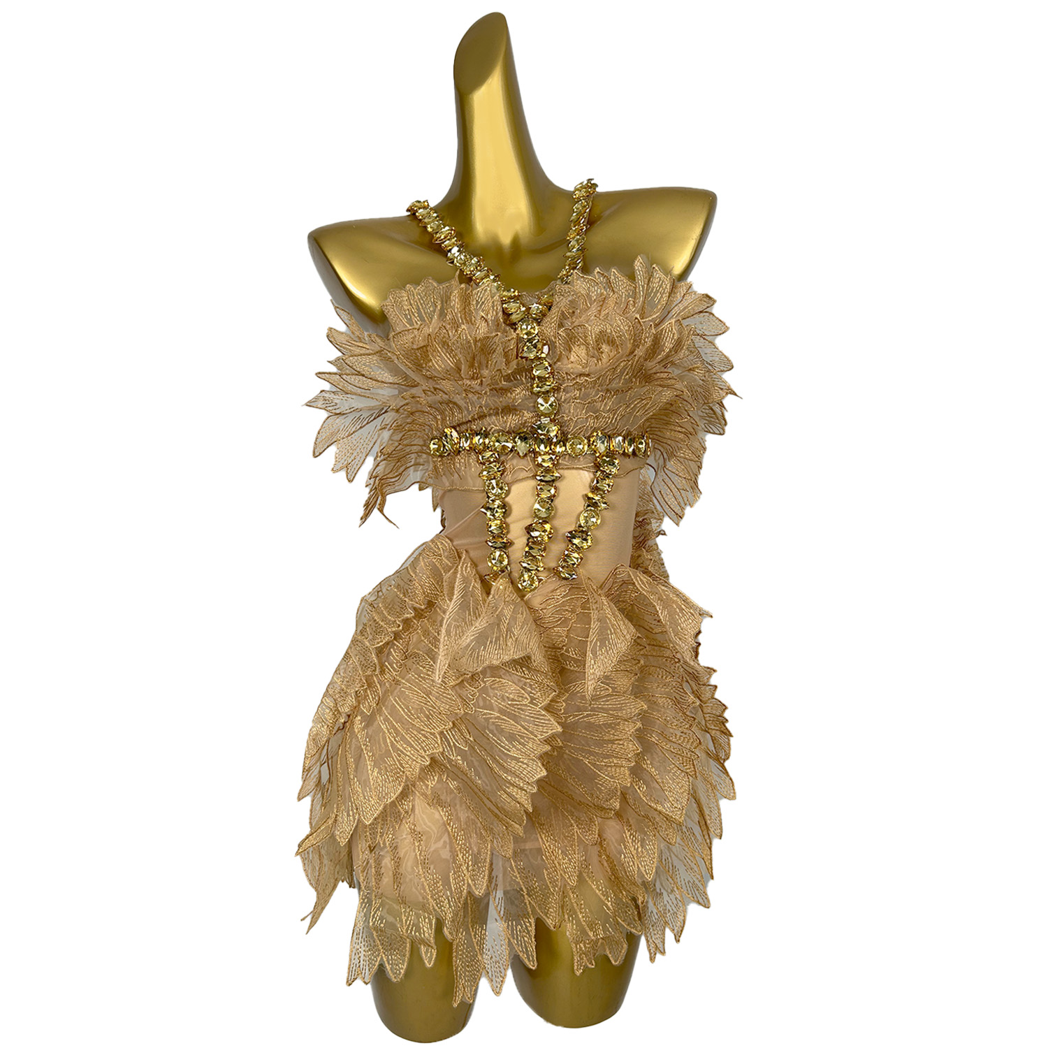 GOOSHOE Gold Cicada Wings Dress Crystal Dresses Costume Formal Prom Dress Jinchan