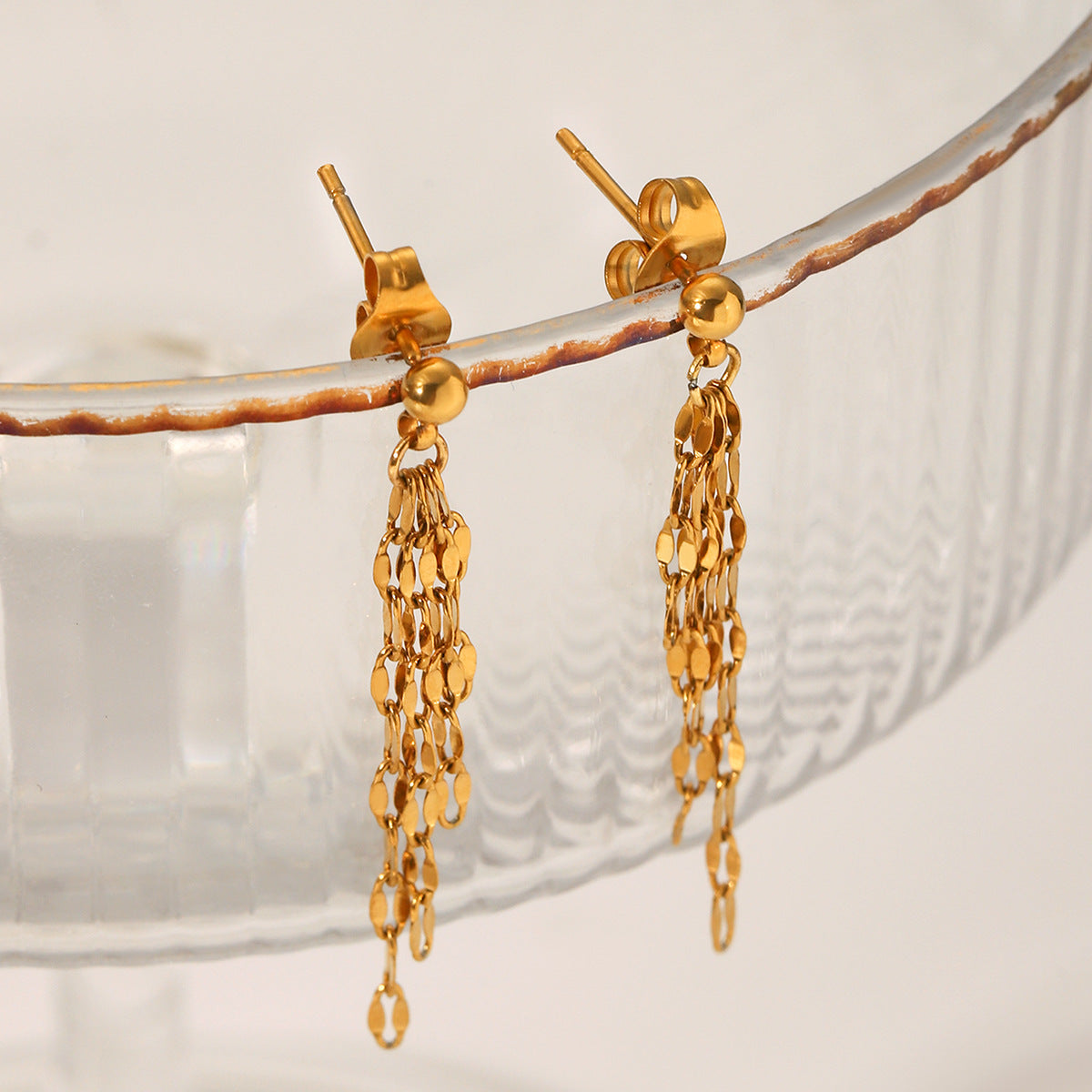 Stainless Steel Lip Chain Tassel Earrings Titanium Steel Earrings Jewelry