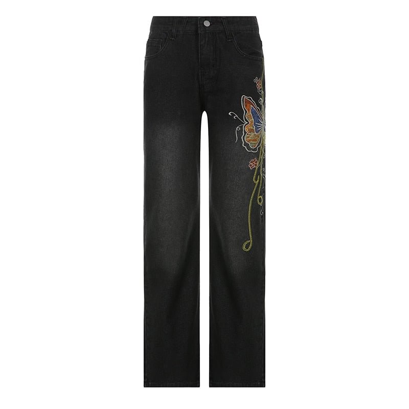 Rapcopter Butterfly y2k Jeans Vintage Cute Flare Pants Grunge Fairycore Korean Chic Aesthetic Trousers Women Streetwear Jeans