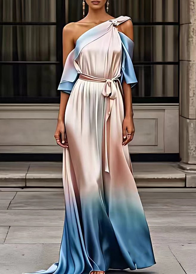 Fashion Cold Shoulder Silk Long Dresses Summer