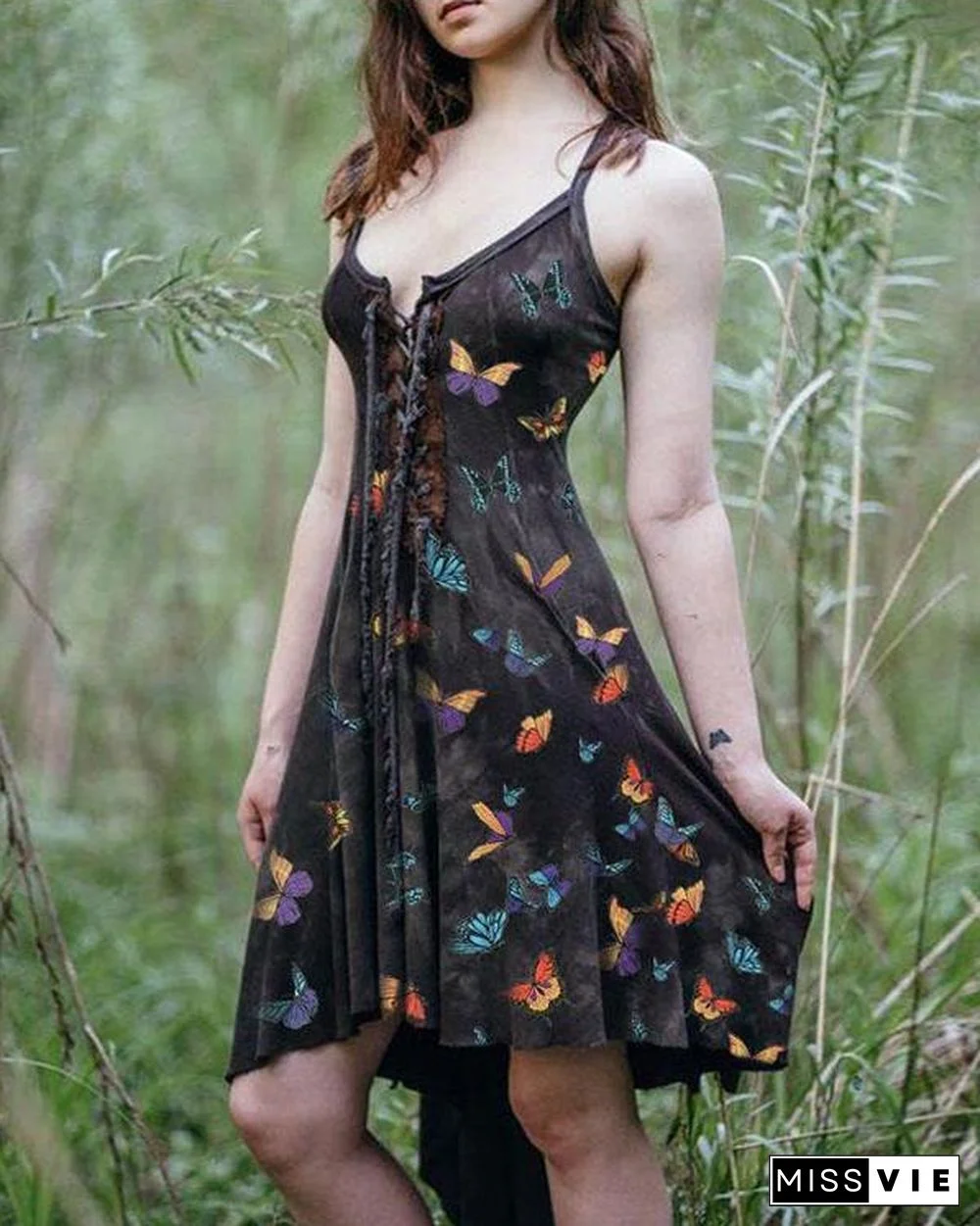 Women's Slim Irregular Butterfly Print Dress