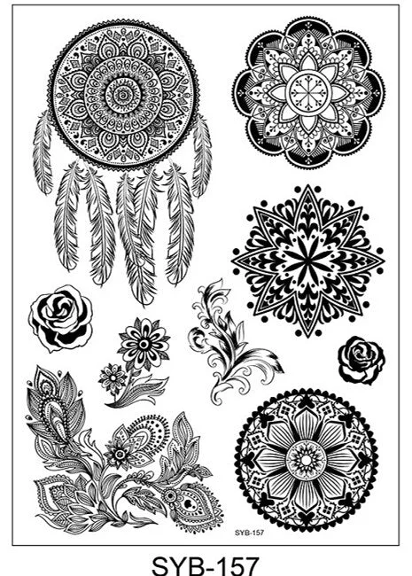 18 Kinds Women Temporary Tattoo Black Mandala Flowers Tattoos Sticker Body Art Waterproof Disposable tatouage temporaire