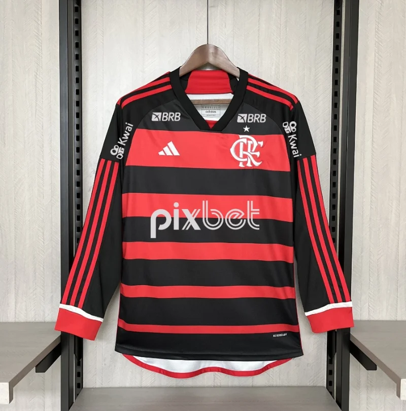 24/25 Flamengo Long Sleeve Soccer Jersey Home +All sponsors
