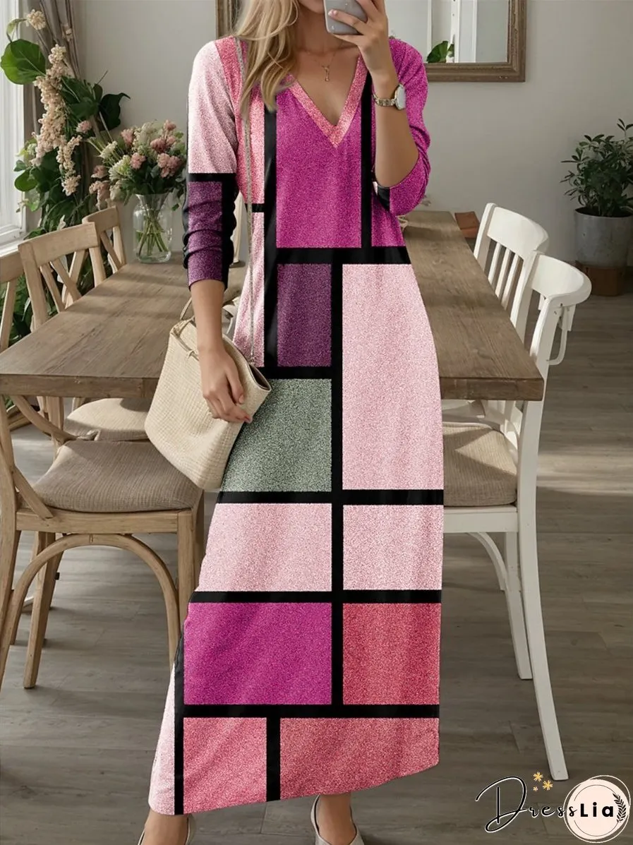 V-neck Long Sleeve Maxi Dress
