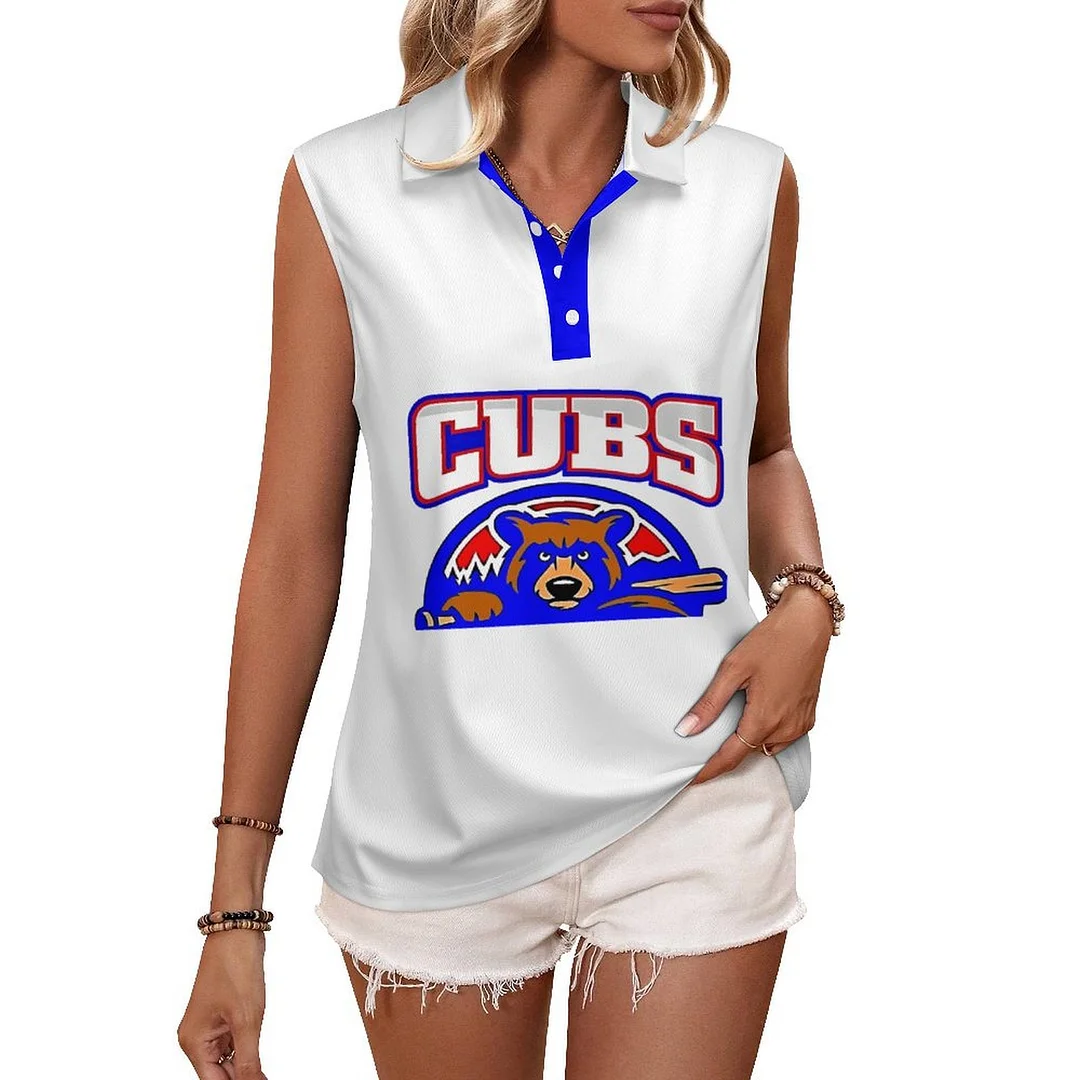 V-neck Sleeveless Casual POLO Shirt Tank Top for Women Printed with Pattern,Blue,Red