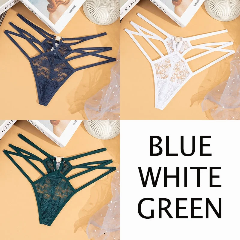 Sexy Lace Floral Thong Women  Seamless Panties Perspective Thongs Ladies Underwear Female Low Rise Cross Strap G-string