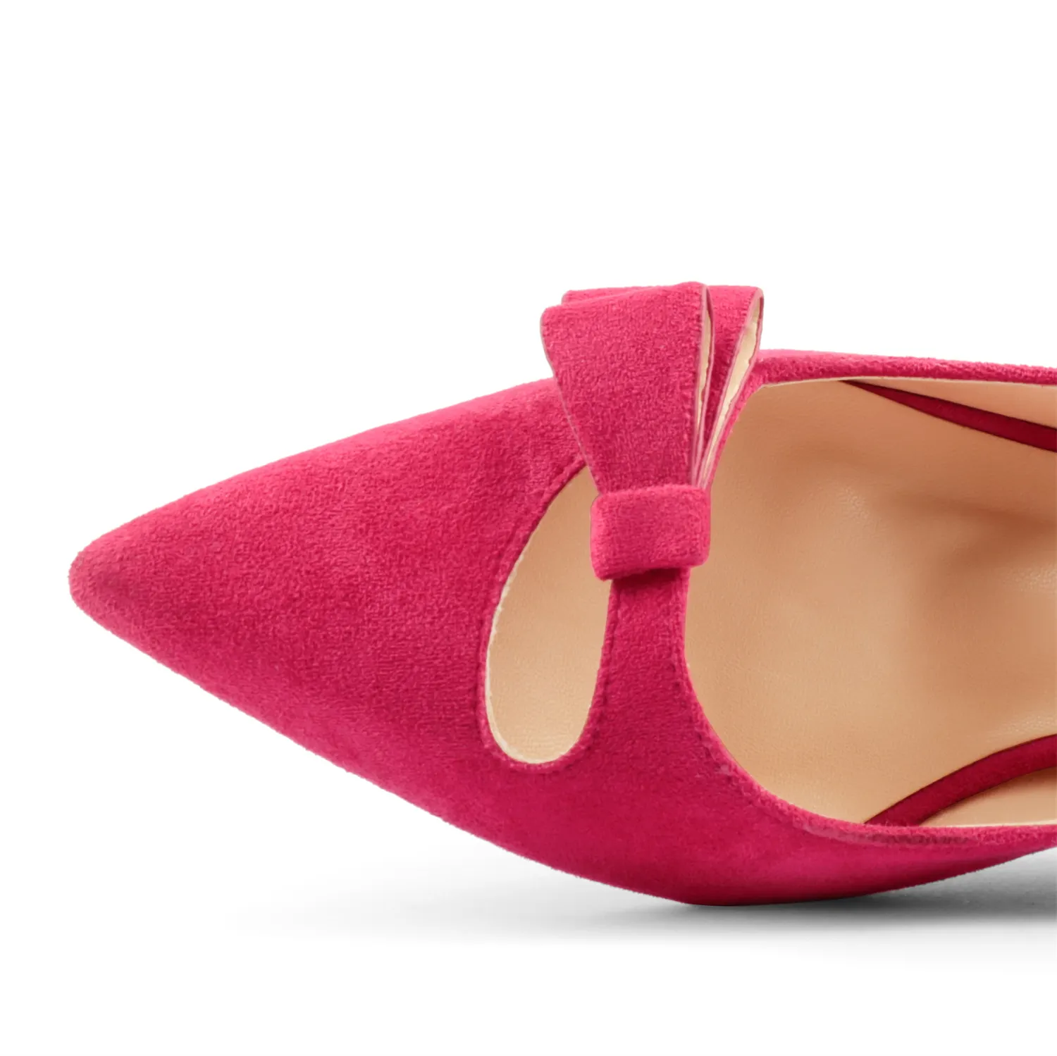 65mm Women's Pointed Toe With Bows Kitten Stillettos Slingback Red Bottoms Prom Suede Sandals-vocosishoes