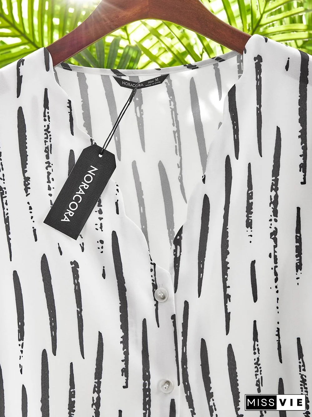 V Neck Striped Long Sleeve Casual Blouse